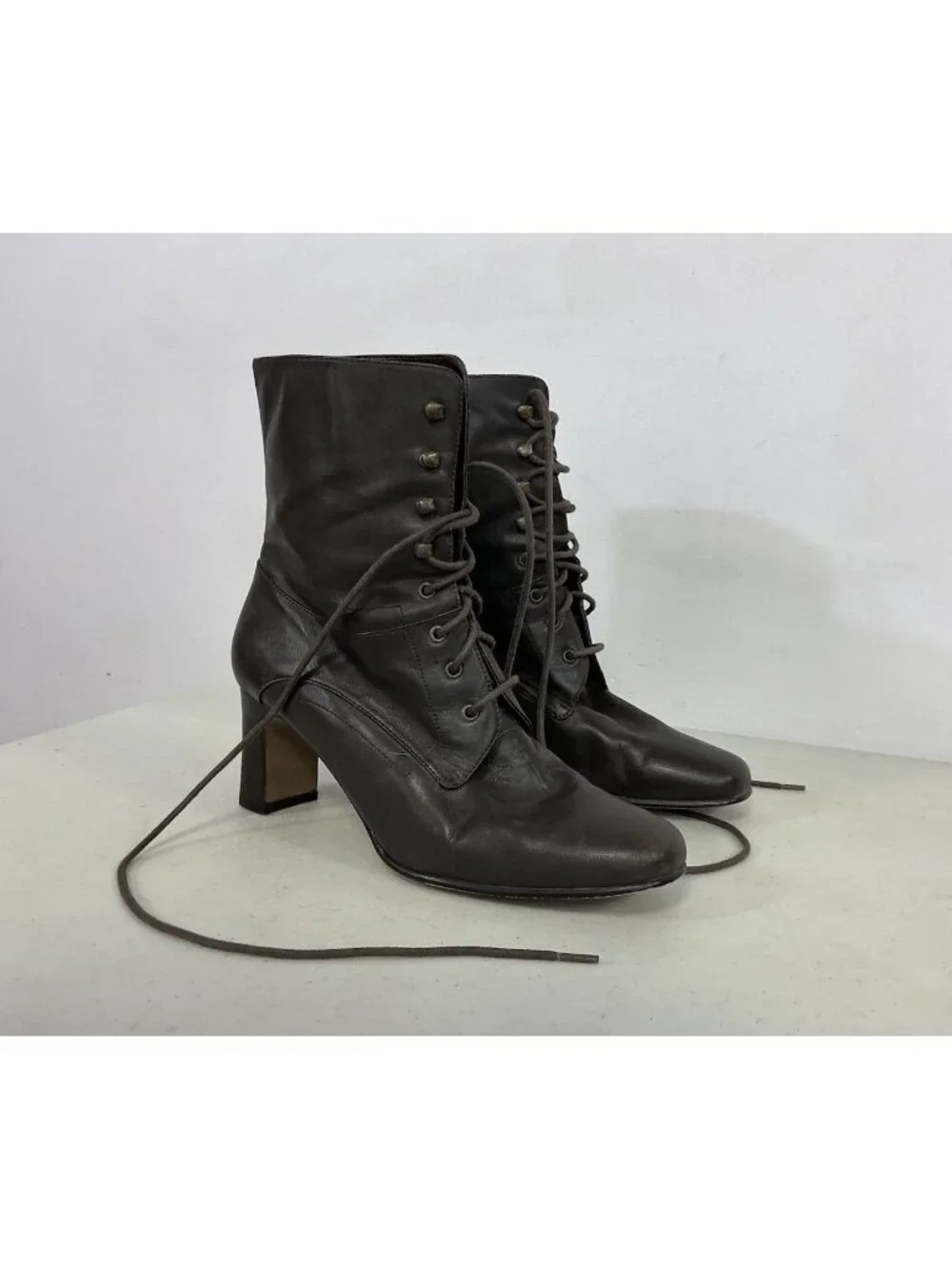 Coldwater Creek Lace up Brown Leather Boots Heeled Womens 8.5